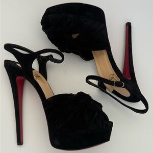 Sexy Black Louboutin Suede Knotted Platform Stiletto